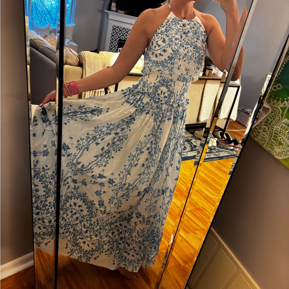 Blue and White Floral Maxi Dress